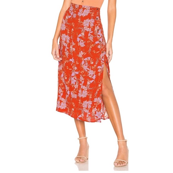 Free People Retro Love Midi Skirt‎ With Buttons And Slit Size 2 - Picture 1 of 7